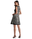 DKNY Petite Colorblocked Fit Flare Sleeveless Cocktail Dress Black / White 10P
