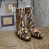 A New Day Block Heel Ankle Boots with Memory Foam Tiger Print Brown Multi 7M