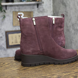 Lucky Brand Suede Side Zip Wedge Chelsea Ankle Boots Winter Cherry Purple 10M