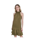 Vince Camuto Satin Ruffled A-Line Halter Dress VC5M6576 Olive Green 6