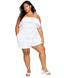 Bar III Strapless Ruffled Eyelet Belted Romper 100150774WM White 18W