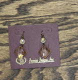 Premier Design Fashion Crystal Beaded Dangly Drop Earrings Pink / Brass 1.75"