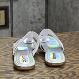 DKNY Women's Footwear Isha Flat Sandal K4169795 Silver Iridescent Halcott 6.5M