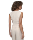 DKNY Weathered Twill Zip-Front Vest P5ETTB77 Coconut Off White M