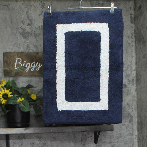 Better Trends Reversible Cotton Bath Rug Navy Blue / White 17X24