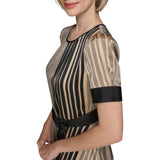 Karl Lagerfeld Neck Silky Crepe Geo Printed Satin Midi Dress Soft Beige Brown 14