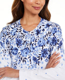 Karen Scott Womens Floral Cascade-Print Cardigan Sweater Blue Multi L