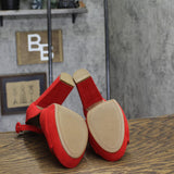 Sun + Stone Reeta Block-Heel Open Toe Micro Suede Platform Sandals New Red 10M