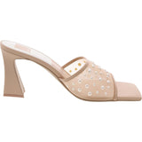 Dolce Vita Imitation Pearl Mesh Flare Heeled Dress Sandals Blush Mesh Brown 6M
