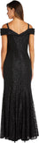 R&M Richards Off-The-Shoulder Lace Gown- Mother of The Bride Dress Steel Gray 12