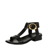 Naturalizer Womens Brandy Flat Sandal Buckle T-Strap J3367L1 Black Leather 9M