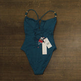 Red Carter Balconette One Piece Miss Mermaid Swimsuit Indigo Dye Blue Green XS