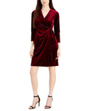 Anne Klein Velvet Wrap Sheath Dress 10813028 Merlot Purple Red L