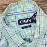 Chaps Mens Easy Care Long Sleeve Button Up Shirt Pocket Green Plaid XL