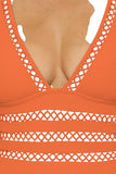 Becca Modern Edge Ribbed Cut-Out One Piece Swimsuit 541357 Coral Rose Orange L