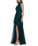 Betsy & Adam Womens Crinkled Halter Gown Green 6P