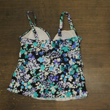 Swim Solutions Womens Floral Stretch Tankini Swim Top Black Blue Multi 18