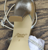 Jewel Badgley Mischka Heeled Sandal Studded Band Strappy Silver Metallic Gray 8M
