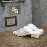 Steve Madden Dessa Woven Open Back Block Heel Mules DESS04S1 Bone Off White 5.5M
