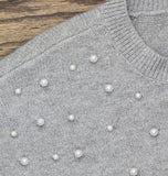 Abercrombie Kids Girls Pearl Embellish Crew Sweater 43AK32M Gray M (9-10)