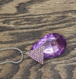 Sophia Collection Studded Triangle Necklace Earring Set Silver / Purple 30"