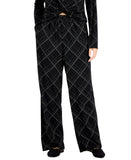 Alfani Womens Ribbed Wide-Leg Pull-on Pants 100131741MS Black Monic Plaid S