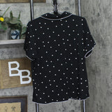 State Of Day Womens Fluid Knit Notched Pajama Set Deep Black Polka Dot L