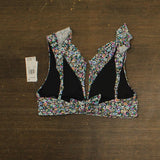 Raisins Cannes Ditsy-Print Ruffled Bikini Top L710187 Black Multi M