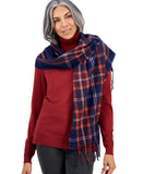 Style & Co. Womens Tartan Plaid Scarf Fringe SC9542501 Navy Blue Multi