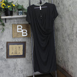 24Seven Womens Plus Size Knit Faux Wrap Short Sleeve Dress Black 1X