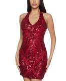 B. Darlin Juniors Halter Sequin Bodycon Mini Dress 8KJT909 Red 7/8