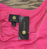 Jm Collection Womens Woven Tie-Sleeve Blouse With Necklace Top Fuchsia Pink L