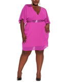 City Chic Womens Trendy Plus Size Sequin Wrap Dress Lipstick Purple Pink 16W