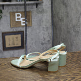 Jewel Badgley Mischka II Evening Sandals Block Heel Satin Aqua Blue Green 8M