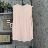 Dg2 Womens Pleated Mixed Media Sleeveless Shirt Top Peach Pink Orange L