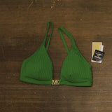 Michael Michael Kors Womens Ribbed Hardware V-Neck Bikini Top Swim True Green S