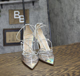 Stuart Weitzman Womens Stuart Lace-Up 100 Pump Stiletto Heels Silver Gray 7B