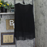 Espresso Rose Applique Chiffon Trim Knit Sleeveless Top Black 1X