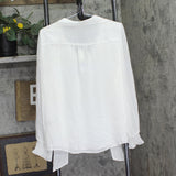 Calvin Klein Mock Neck Bow Tie Front Ruffled Cuffs Blouse Top Cream Off White XL