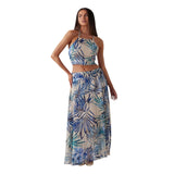 Guess Eco Sleeveless Gaelle Crop Top W5GH74WH9Z2 Fiji Palm Print Blue Multi M