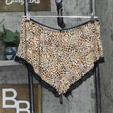 INC International Concepts Knit Lace-Trim Short Pajama Shorts Cheetah Brown XL