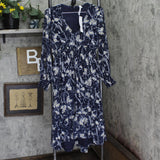 Ny Collection Womens Long Sleeve Clip Dot Chiffon Dress Blue Floral S