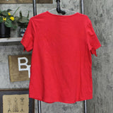 Women with Control Womens Knit Arm Tie Short Sleeve Shirt Top Red L