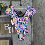 Swim Solutions Garden Dreams Flutter-Sleeve One-Piece Swimsuit Navy Blue Multi 8