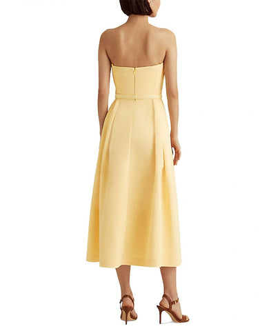 Lauren Ralph Lauren Pleated Belted Midi Party Fit + Flare Dress Yellow –  Biggybargains