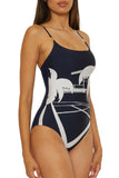 Trina Turk Womens Printed One Piece Swimsuit 3081055 Ink Blue Multi 18