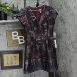 Vince Camuto Women's Jacquard Fit & Flare Puff-Sleeve Dress Wine Red Multi 12