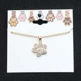 Rhinestone Paw Print Pendant Necklace Gold / Clear 16" + 2"
