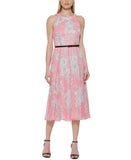 Tommy Hilfiger Belted Lined Floral-Print Halter Midi Dress Bubblegum / Ivory 4