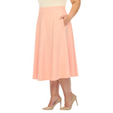 White Mark Fit & Flare Midi Skirt with Pockets PS709 Peach Orange 2X